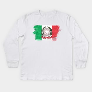 Italy flag - grunge brick stone Kids Long Sleeve T-Shirt